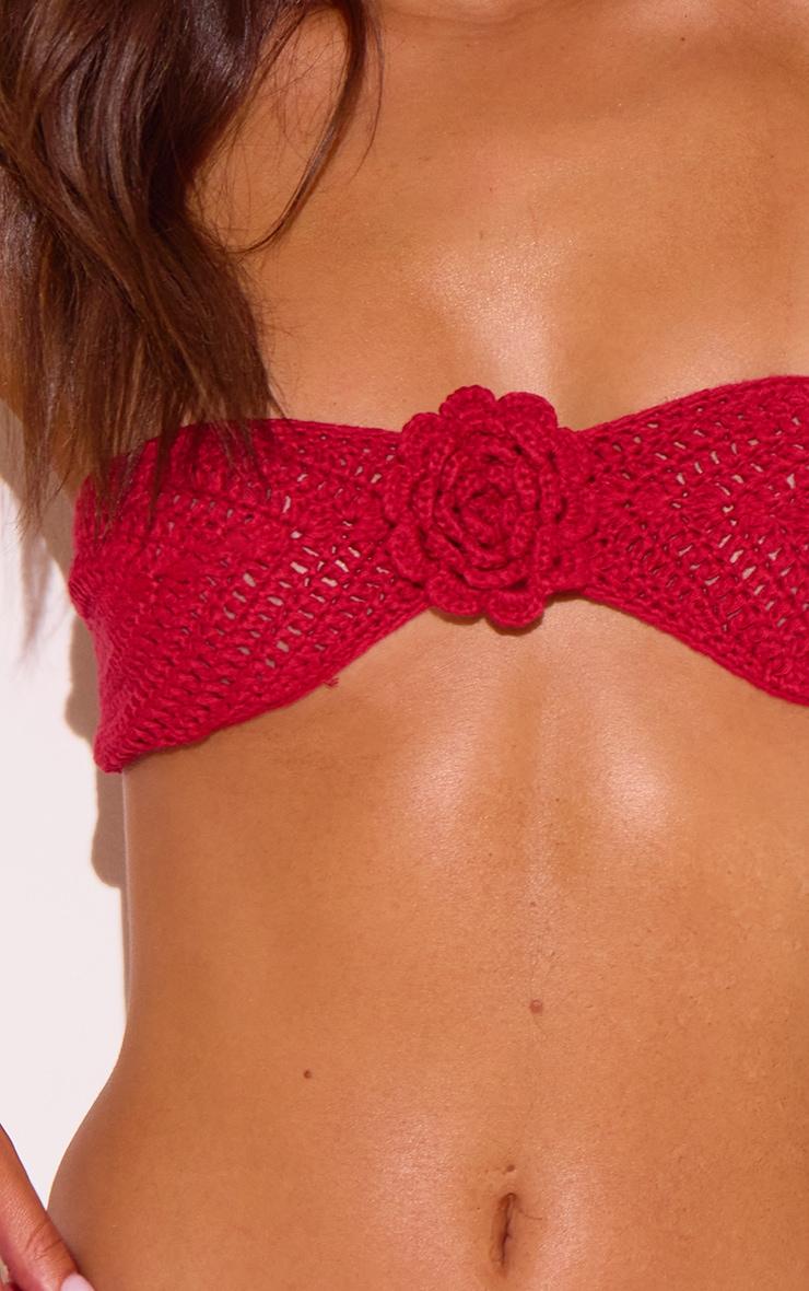 Red Crochet Flower Applique Bandeau Bikini Top Product Image