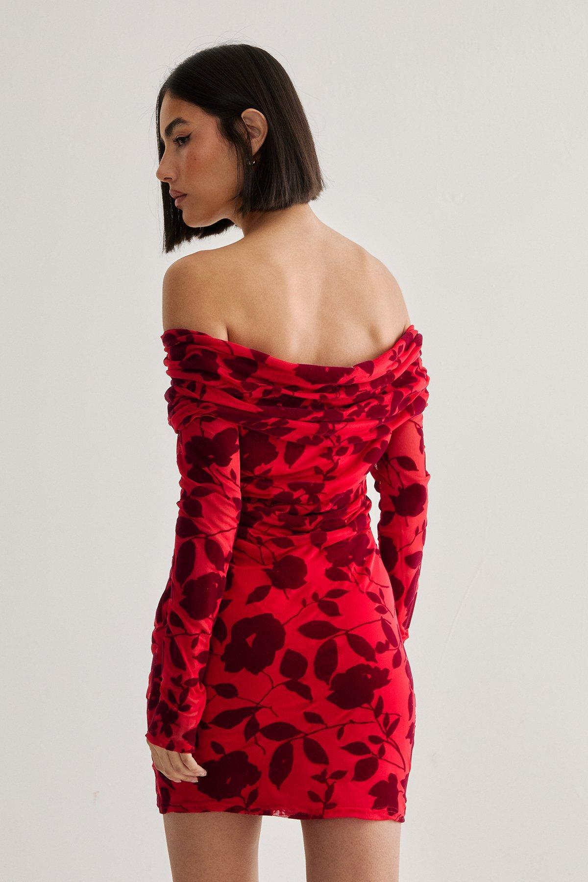 Floral Devore Ruched Mini Dress Product Image