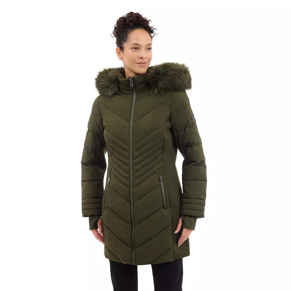 Women's London Fog Faux Fur Trimmed Hooded Puffer Jacket,  Product Image