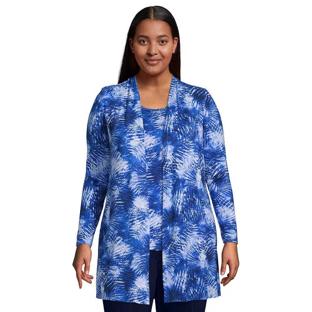 Plus Size Lands' End Lightweight Long Cardigan Sweater, Women's, Size: 1XL, Deep Blue Dye Palms Product Image