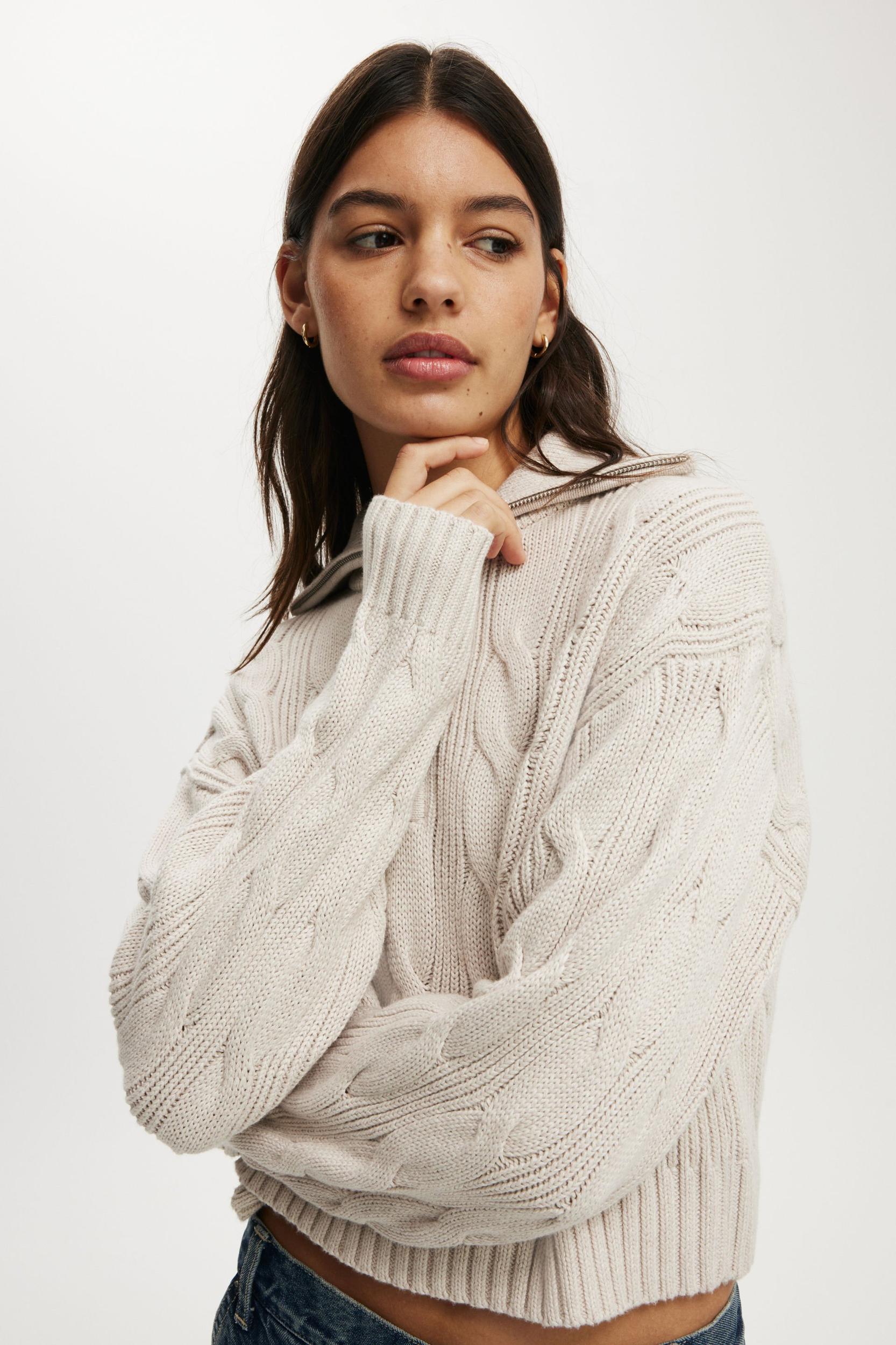 Cotton On Women - Cotton Cable Half Zip Pullover Product Image