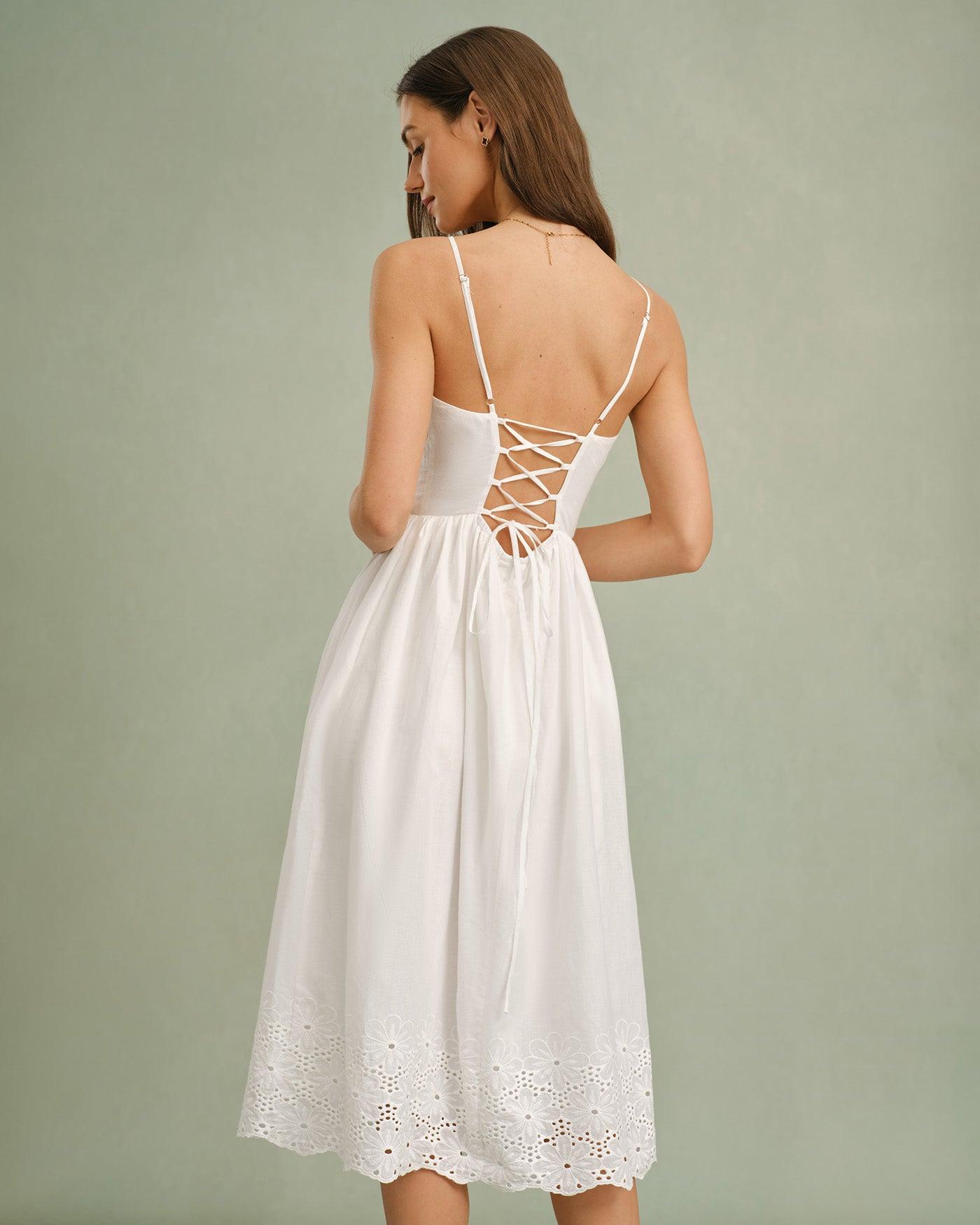 White Lace X Cross Slip Midi Dress Product Image