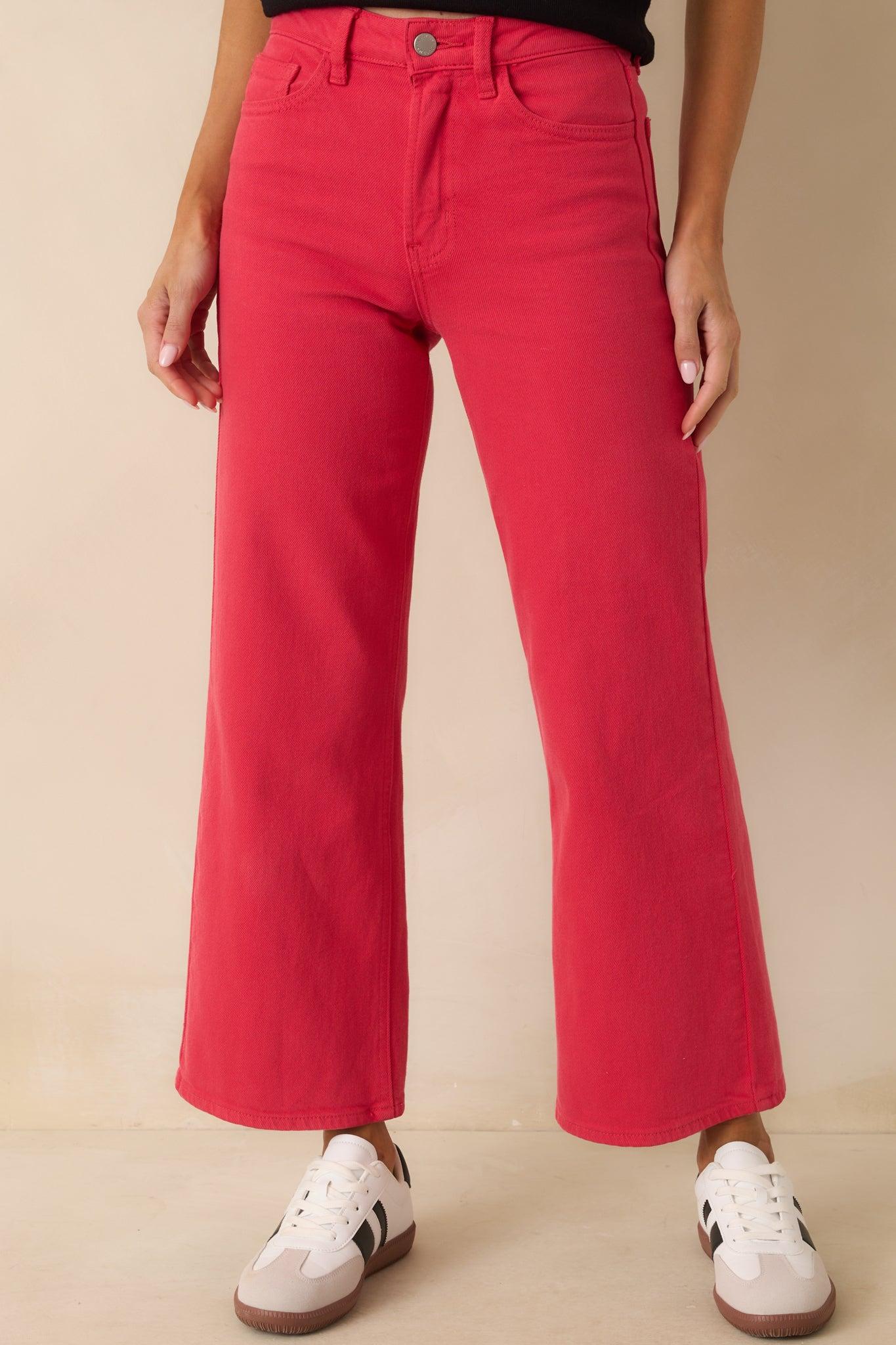 Into The Clouds Red Cropped Wide Leg Jeans Product Image