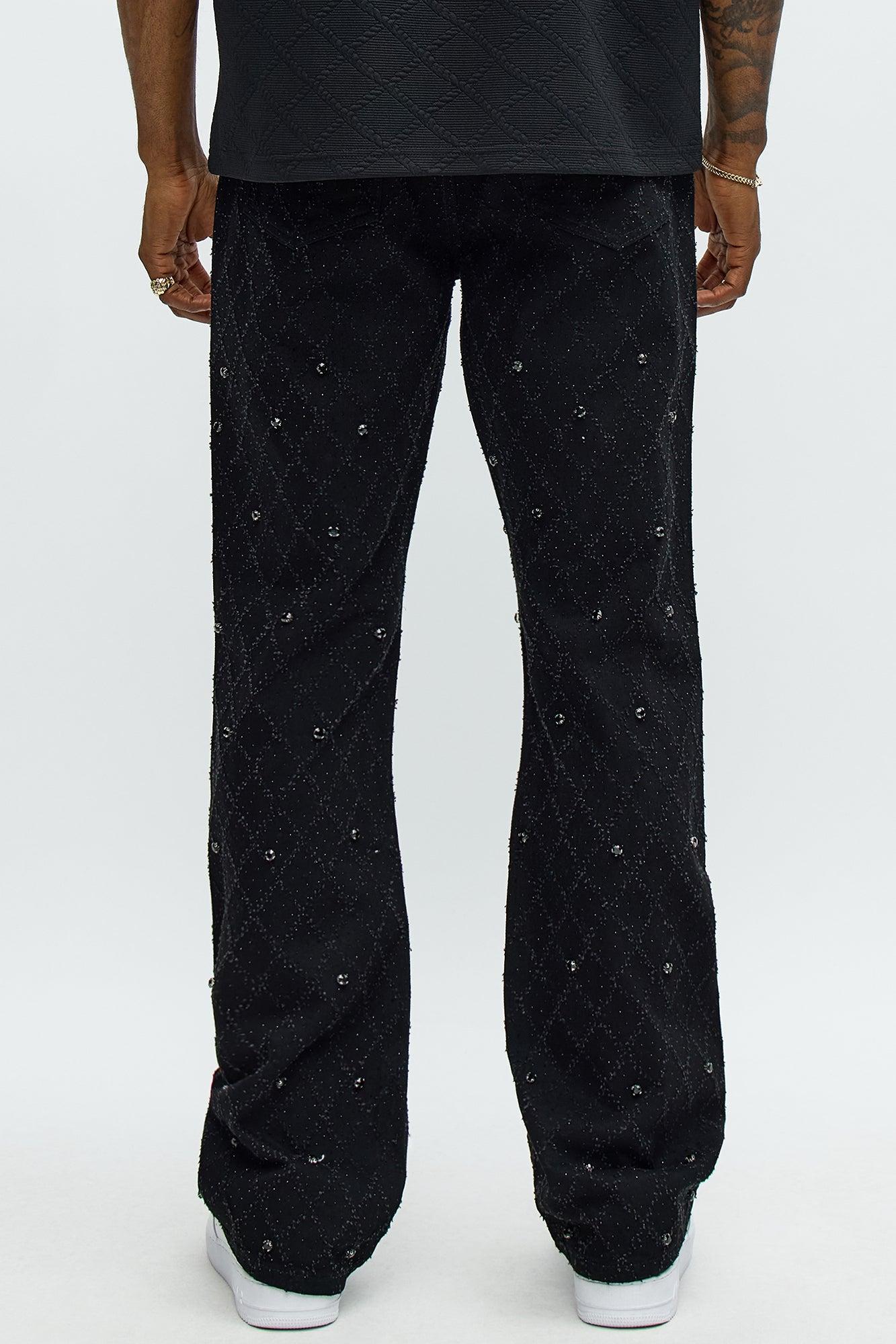 Stacked Slim Flare Wrecked In Jewels Jeans - Black Male Product Image