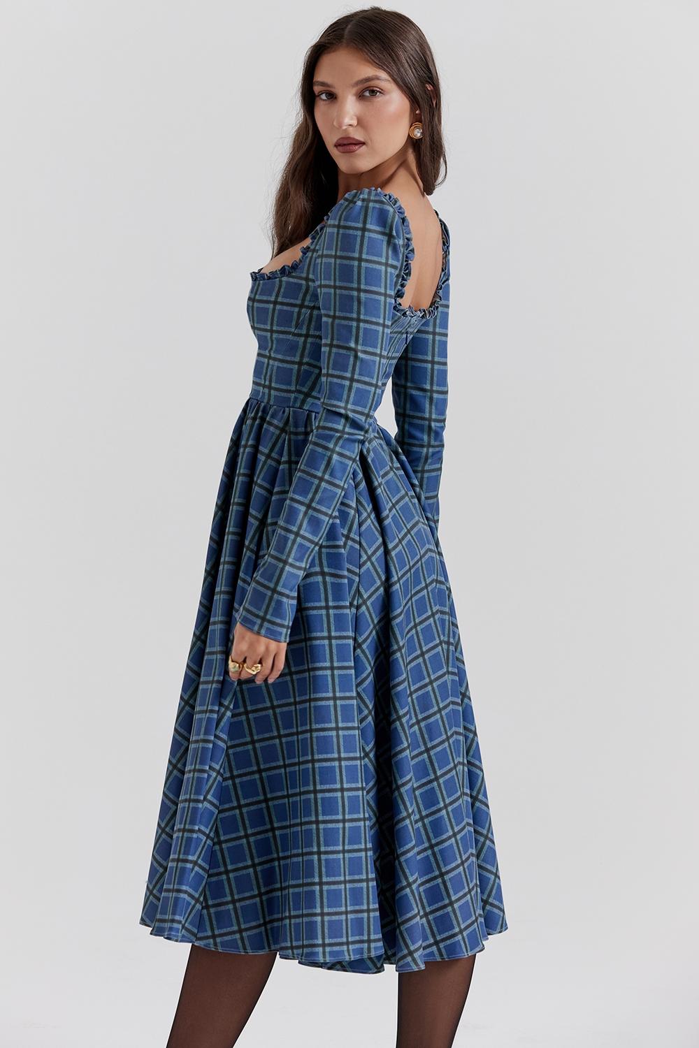 Delia  blue tartan midi dress Product Image