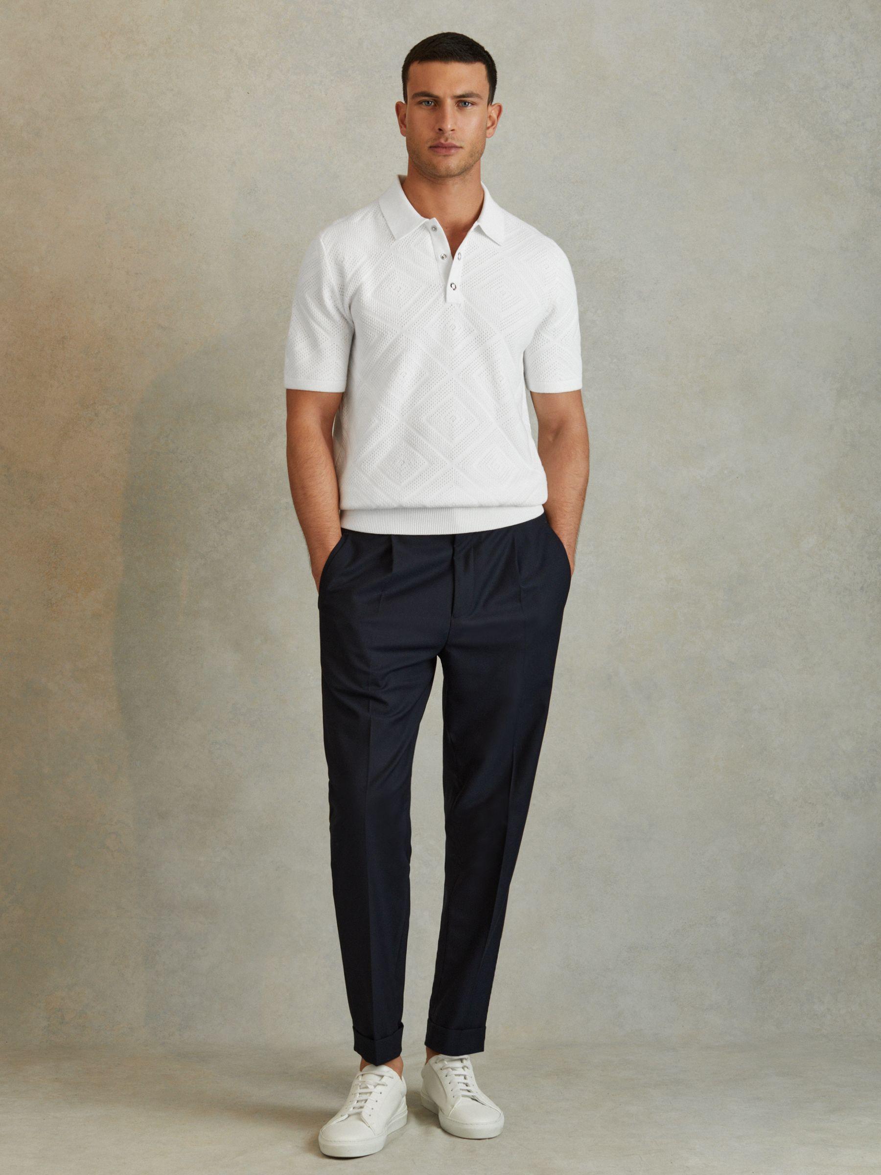 Cotton Textured Press-Stud Polo Shirt in Optic White Product Image