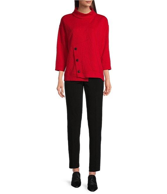 Ali Miles Knit Jacquard Button Detail Mock Neck 3/4 Sleeve Tunic Product Image