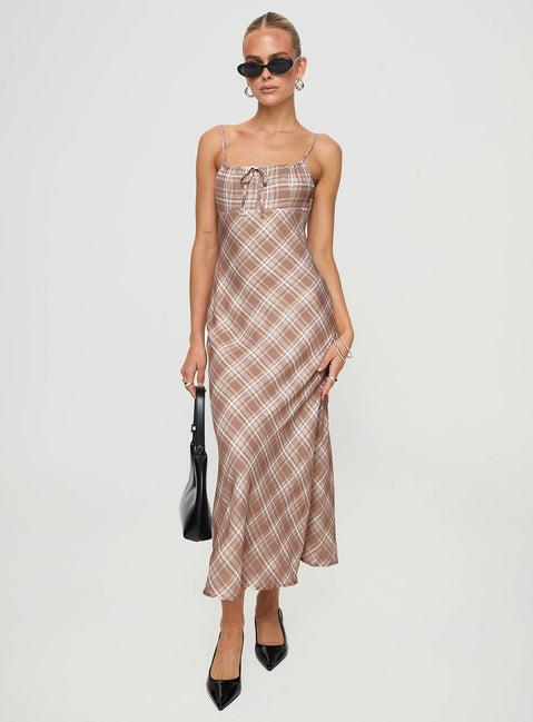 Wallin Maxi Dress Brown Check Product Image