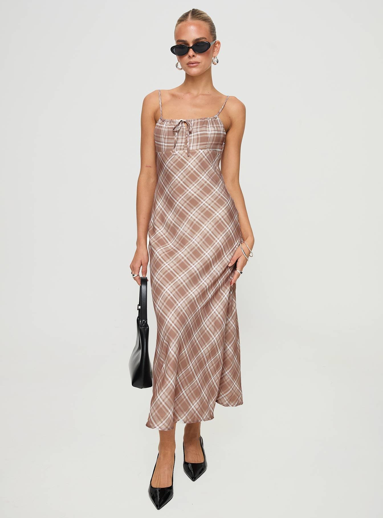 Wallin Maxi Dress Brown Check Product Image