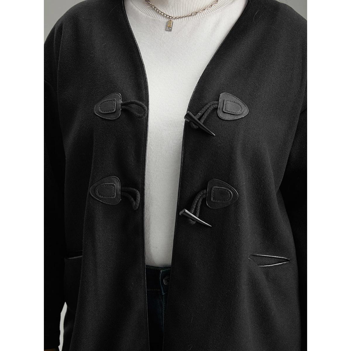 Plus Size Plain Duffle Button Pocket Coat Women Black Casual Plain Ladies Dailywear Winter Coats BloomChic 12/L Product Image