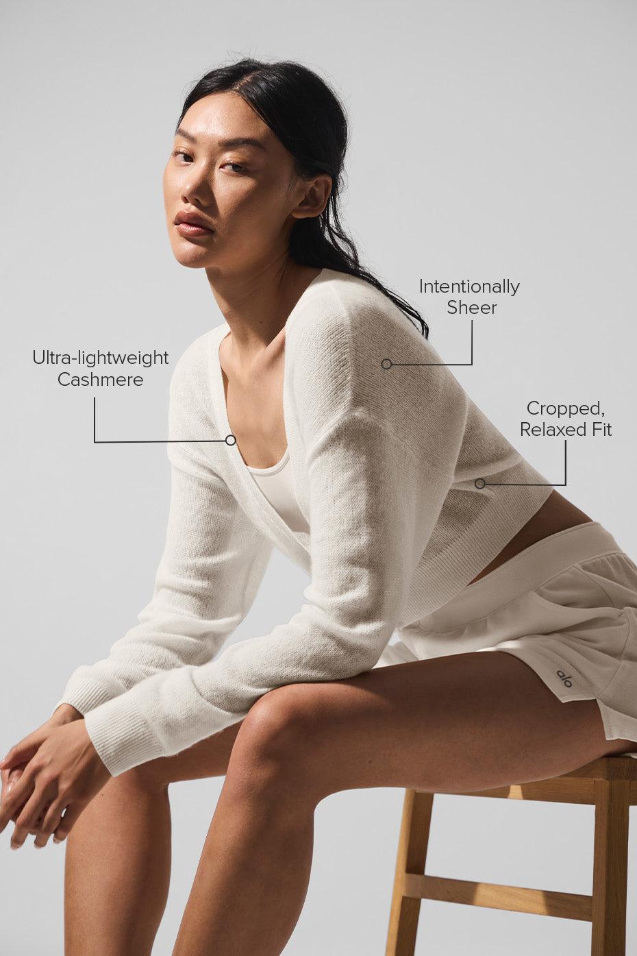 Sheer Cashmere Cropped Cardigan - Ivory Female Product Image