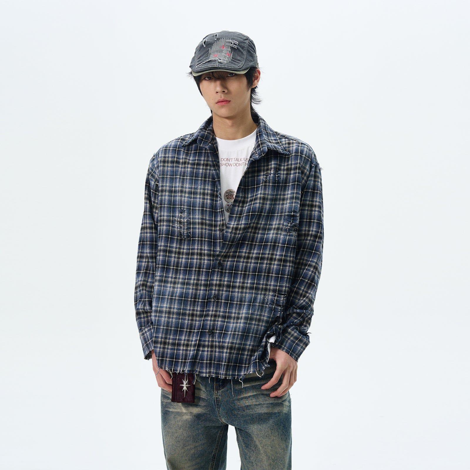 RT No. 12629 DISTRESSED PLAID SHIRT Product Image