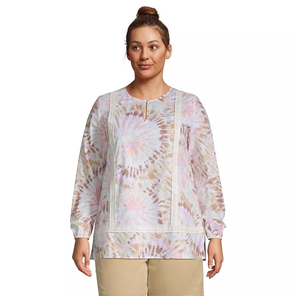 Plus Size Lands End Poplin Splitneck Tunic Top, Womens Product Image