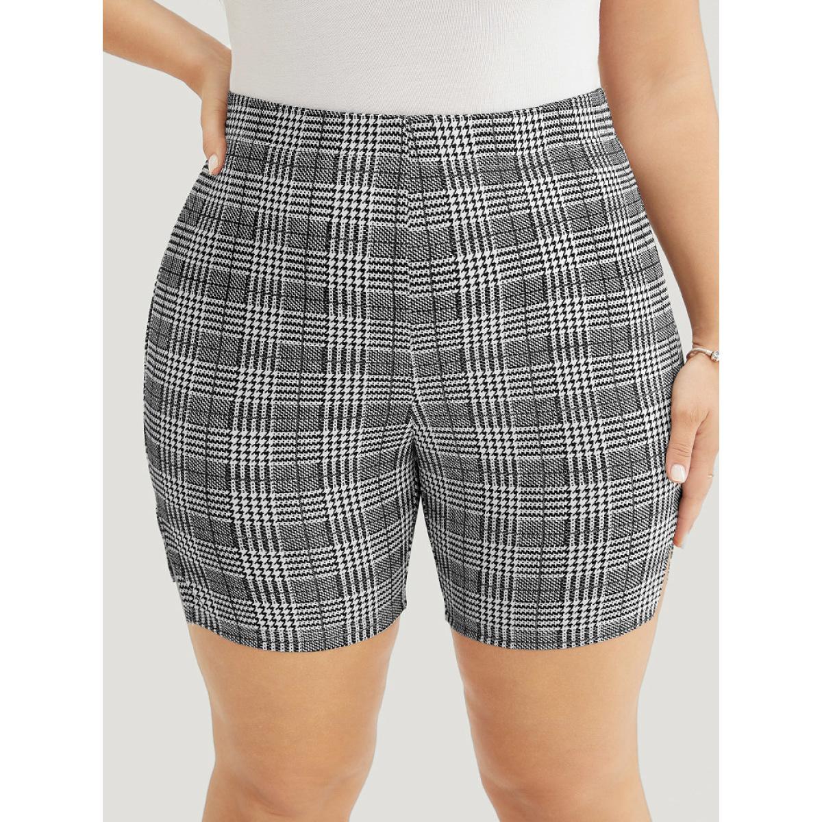 Plus Size Houndstooth & Plaid Split Hem Leggings Women Black Elegant High stretch Skinny Mid Rise Dailywear Leggings BloomChic 12/L Product Image