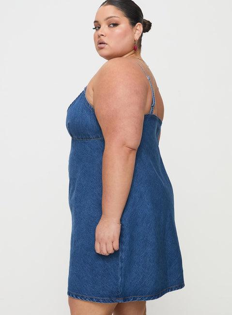 Arwen Denim Mini Dress Blue Curve Product Image