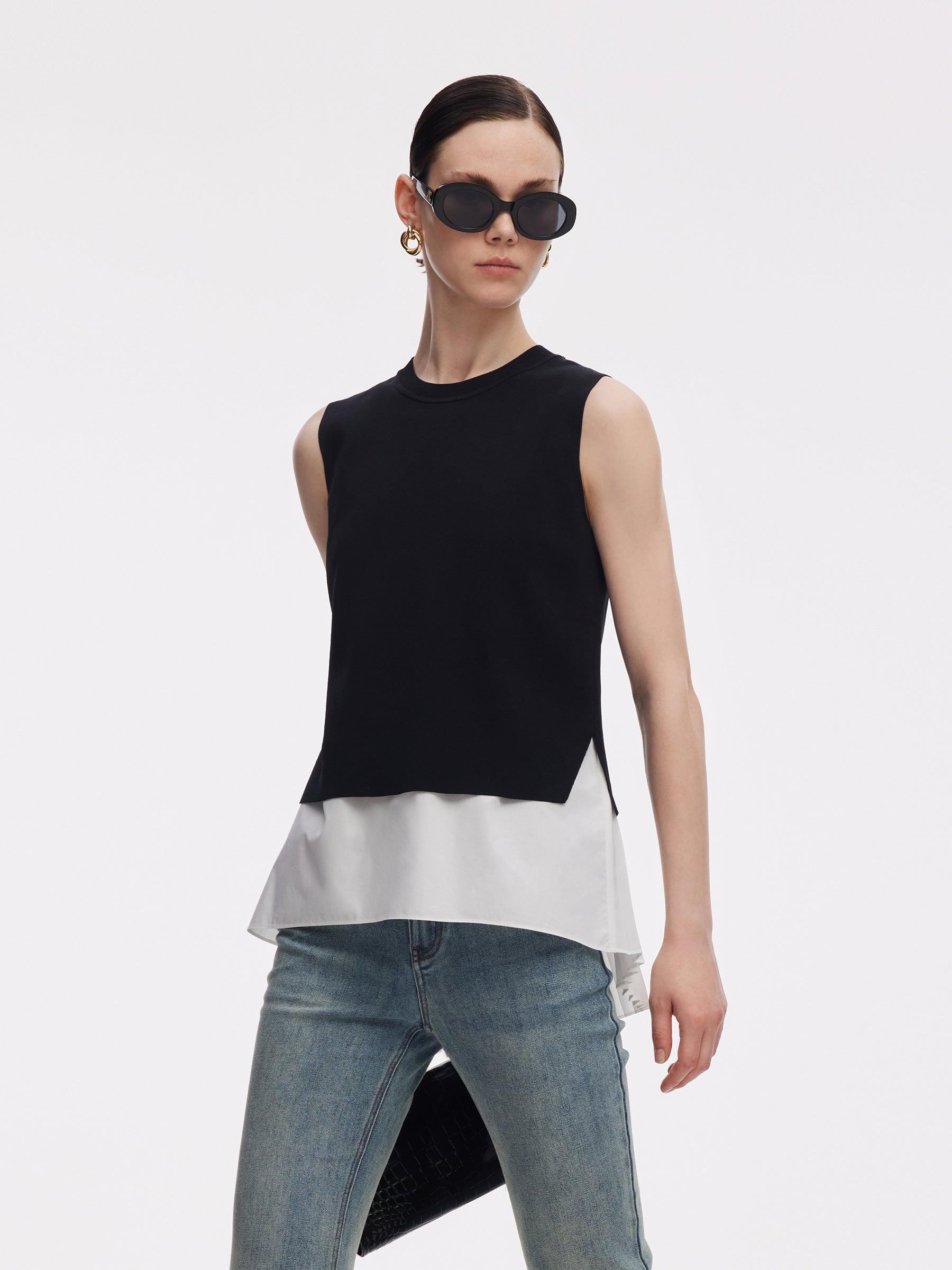 Lyocell Blend Knit Tank Top And Back Pleated Blouse Two-Piece Set Product Image