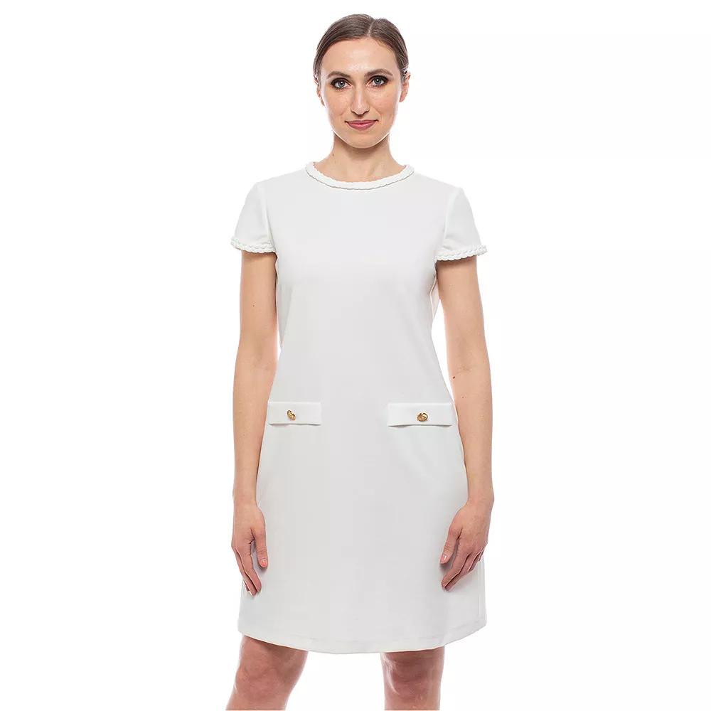 Women's Isaac Mizrahi Short Sleeve Gray Trim 2-Pocket Dress, Size: XL, White Product Image