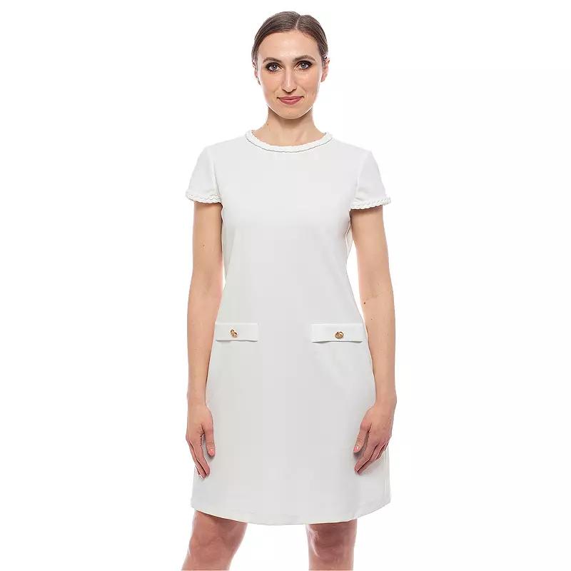 Women's Isaac Mizrahi Short Sleeve Gray Trim 2-Pocket Dress, Size: XL, White Product Image