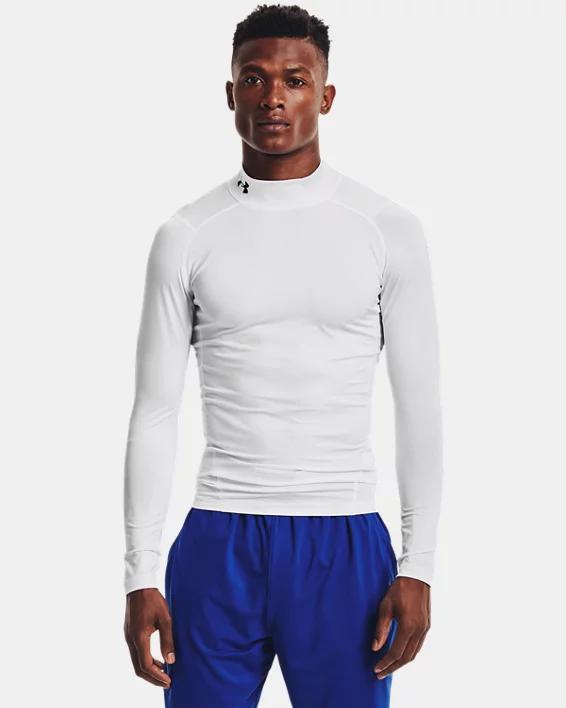 Under Armour Mens Under Armour HG Armour Comp Mock Long Sleeve - Mens White/Black Product Image