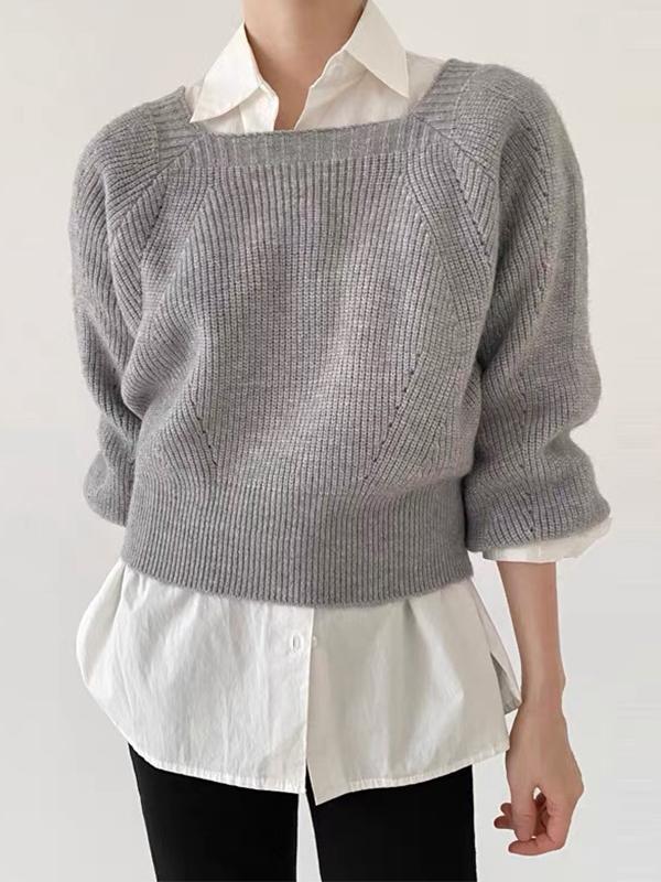 Solid Square Neck Pullover Sweater Product Image