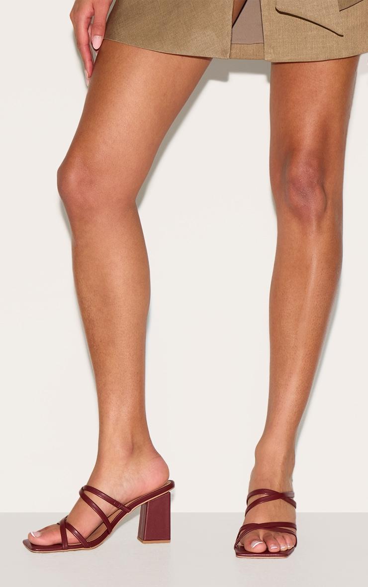 Burgundy Pu Square Toe Strappy Block Heel Mules Product Image