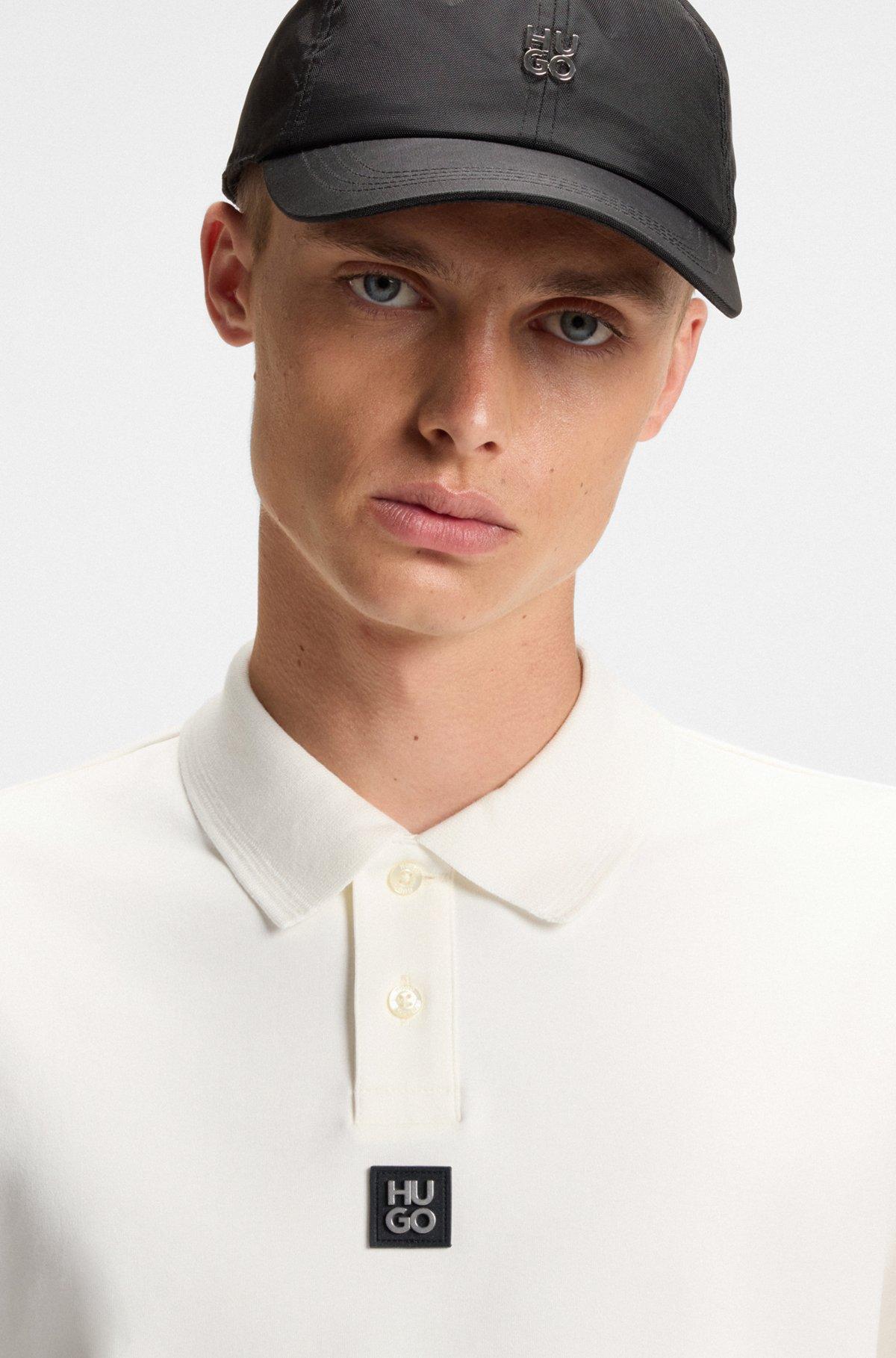 HUGO - Interlock-cotton polo shirt with stacked logo - White Product Image