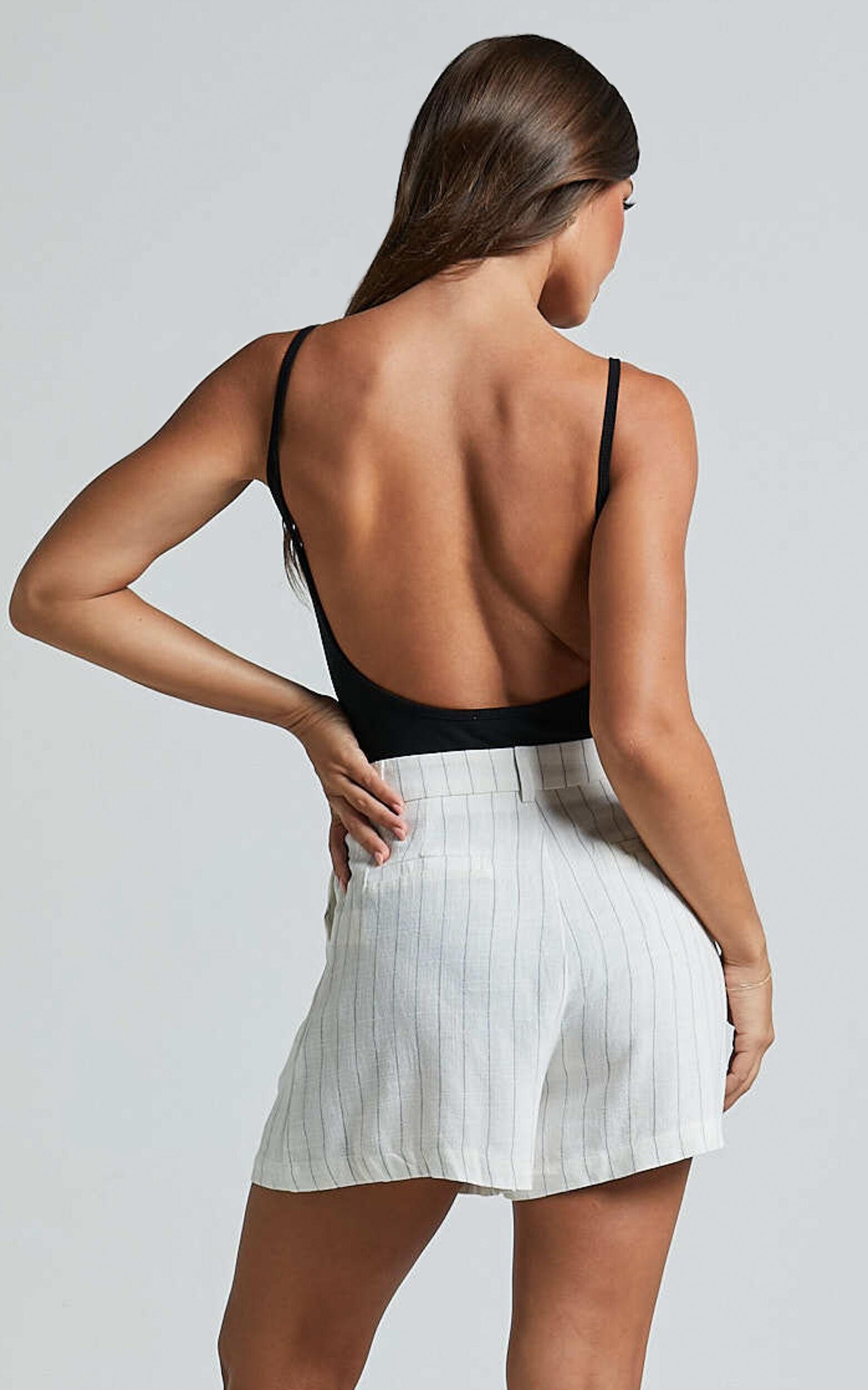 Manon Shorts - Linen Tailored Pinstripe Shorts in White Product Image