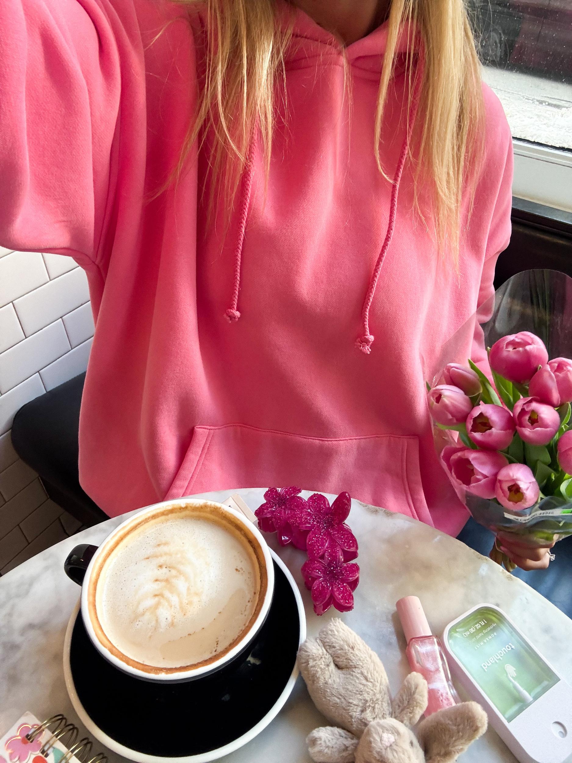 Hibiscus Pink Sunkissed Varsity Embroider Hoodie Product Image