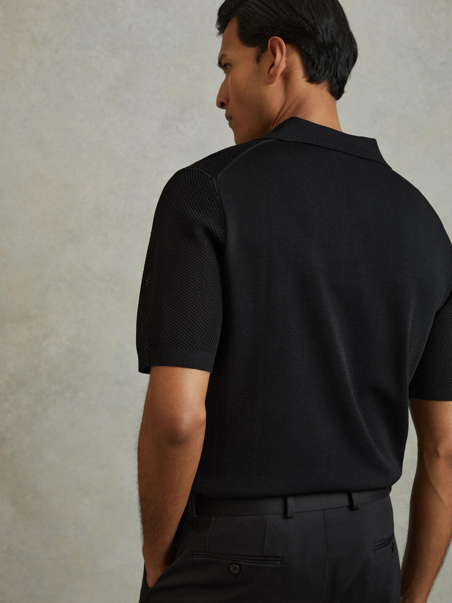 Open-Stitch Cuban-Collar Polo Shirt in Black Product Image