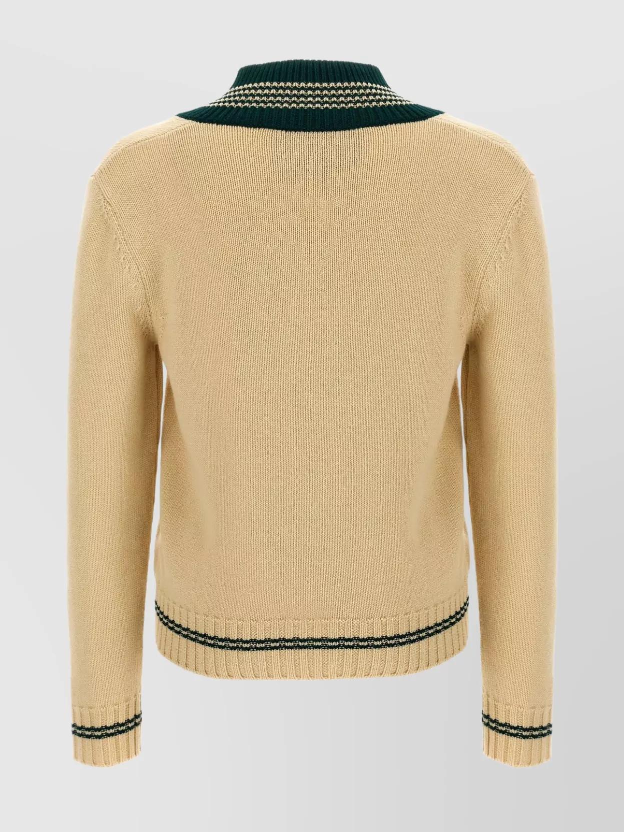 VALENTINO Embroidered V-neck Crewneck Sweater With Ribbed Trim In White Product Image