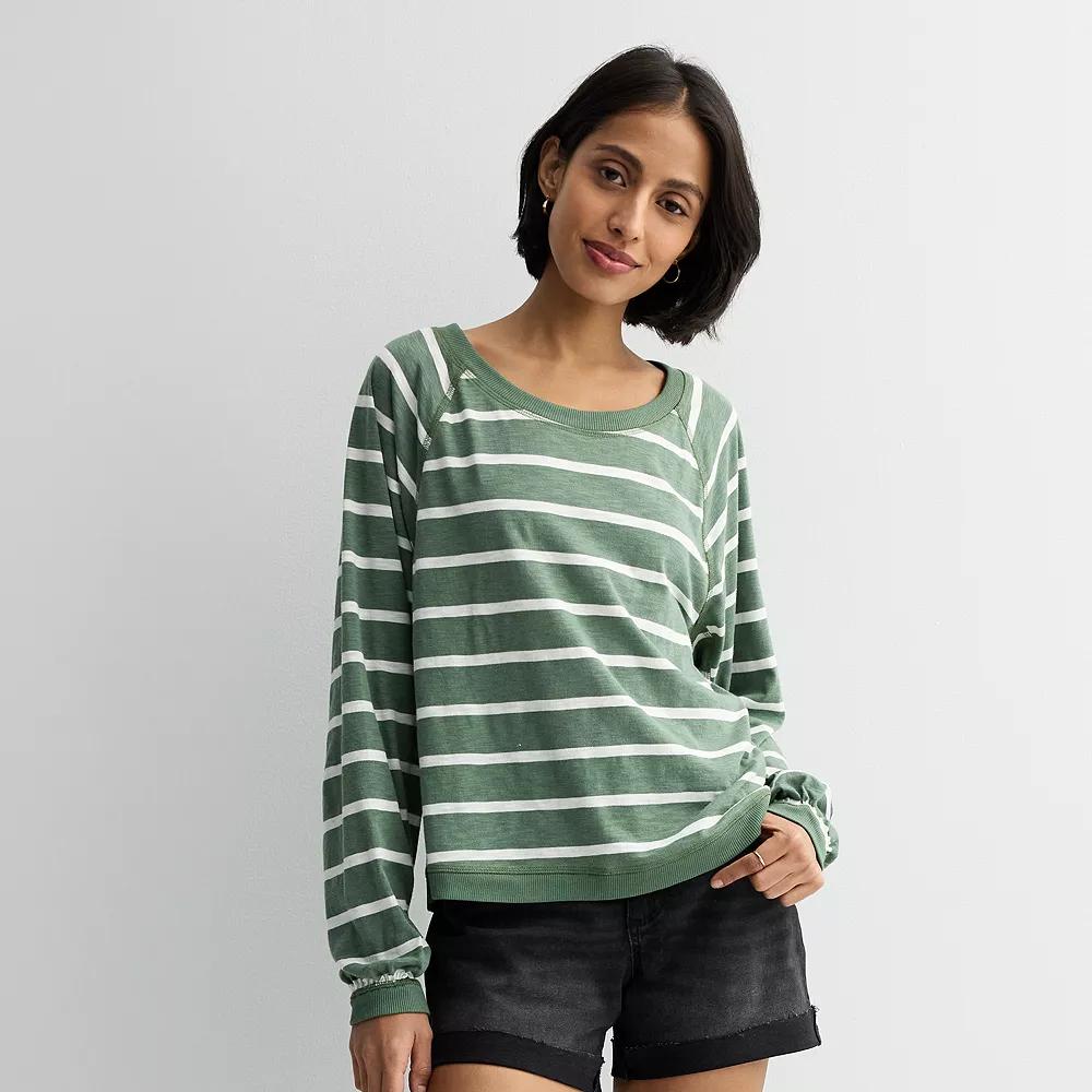 Women's Sonoma Goods For Life® Balloon Sleeve Raglan T-Shirt, Size: Small, Green White Stripe Product Image