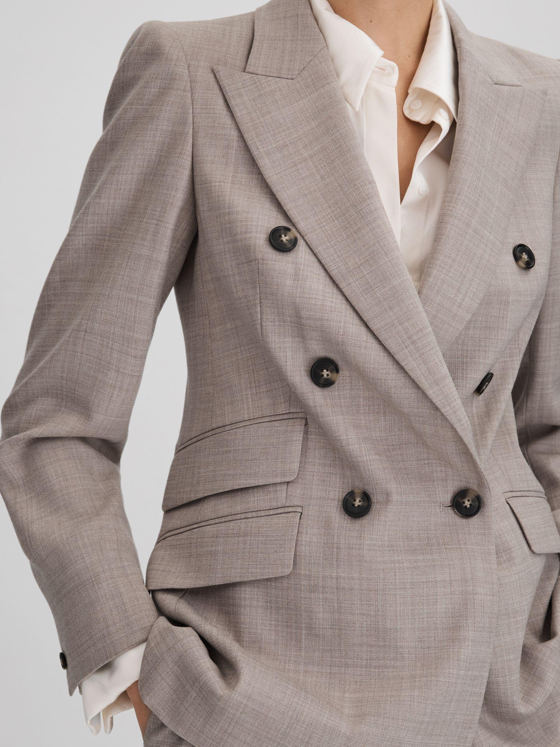 Tailored Wool Blend Double Breasted Suit Blazer in Oatmeal Product Image