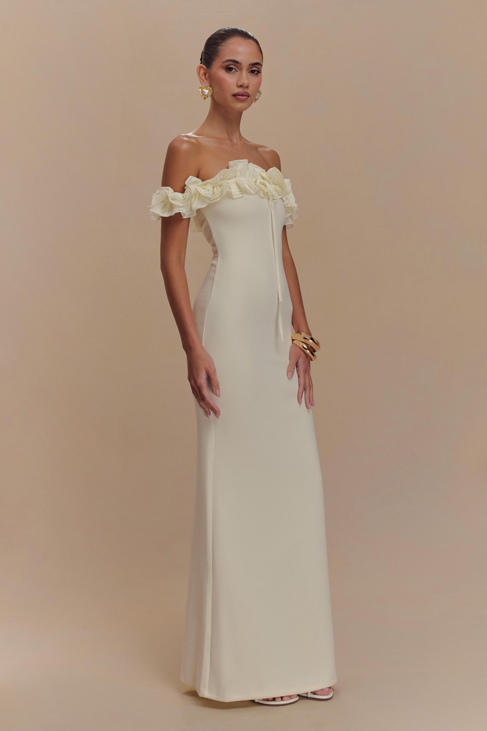 Nova Ruffle Off Shoulder Maxi Dress - Ivory Product Image