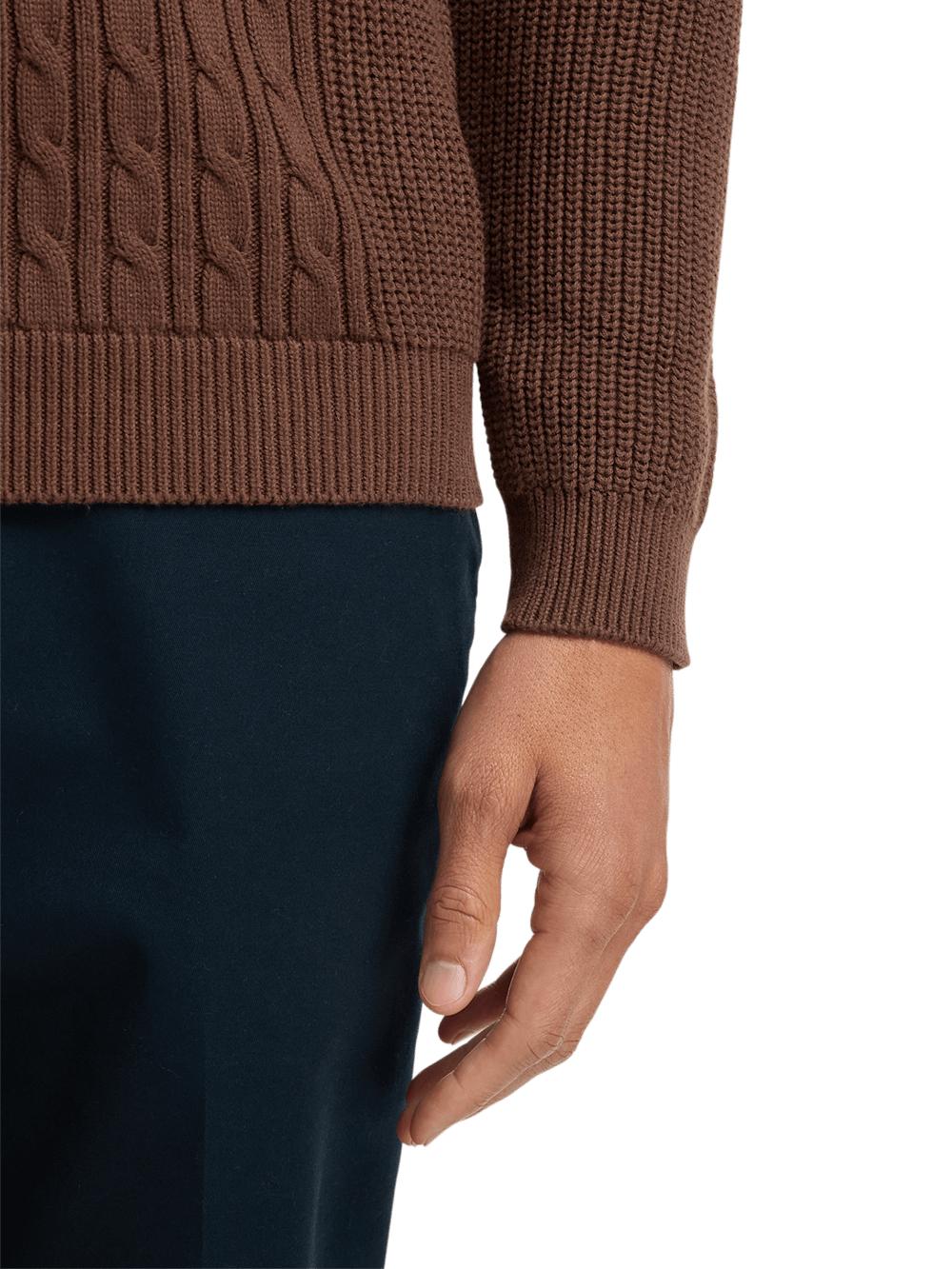 Cotton Cable V-neck Polo - Brown Product Image