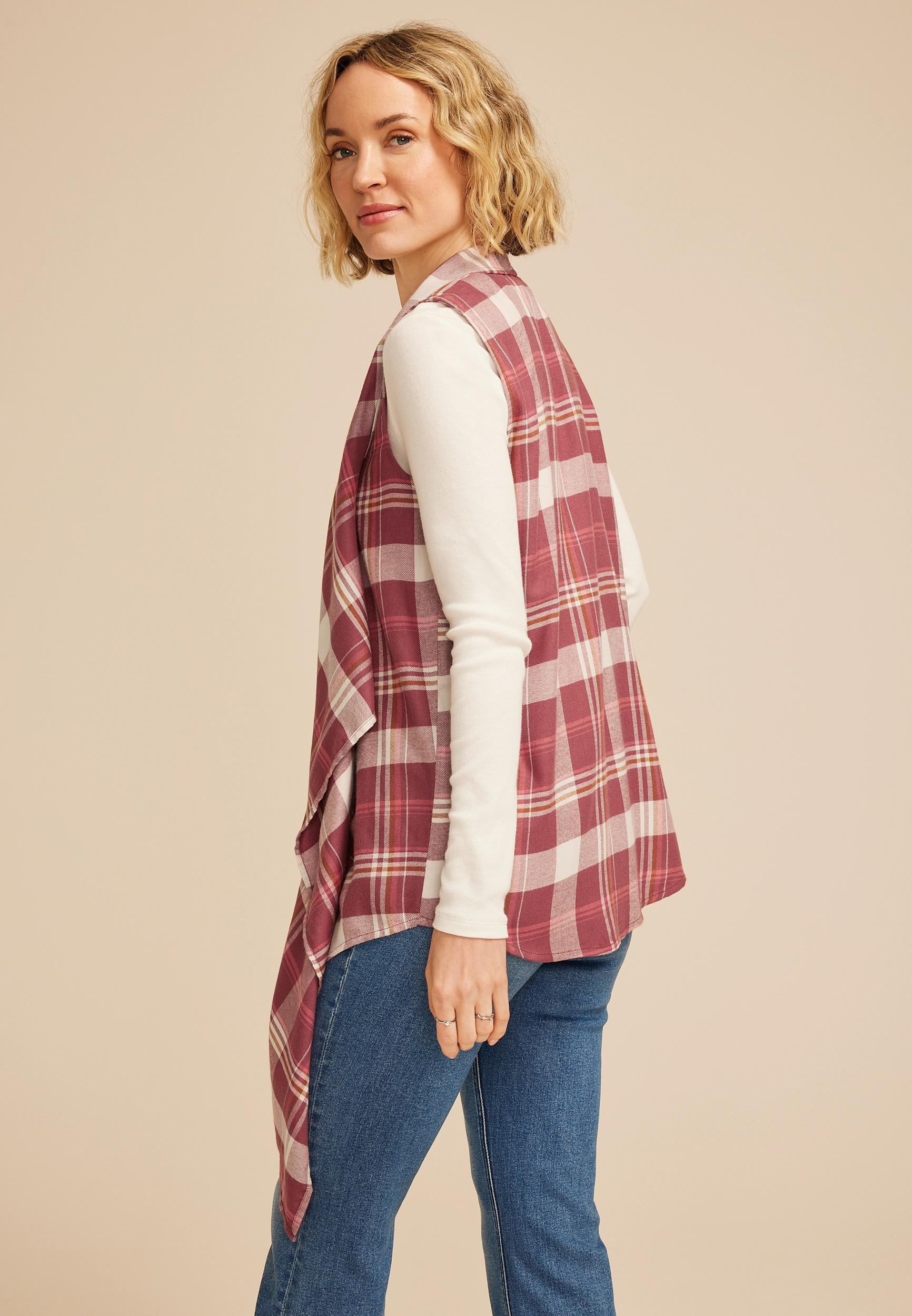 Plaid Open Front Waterfall Vest Product Image