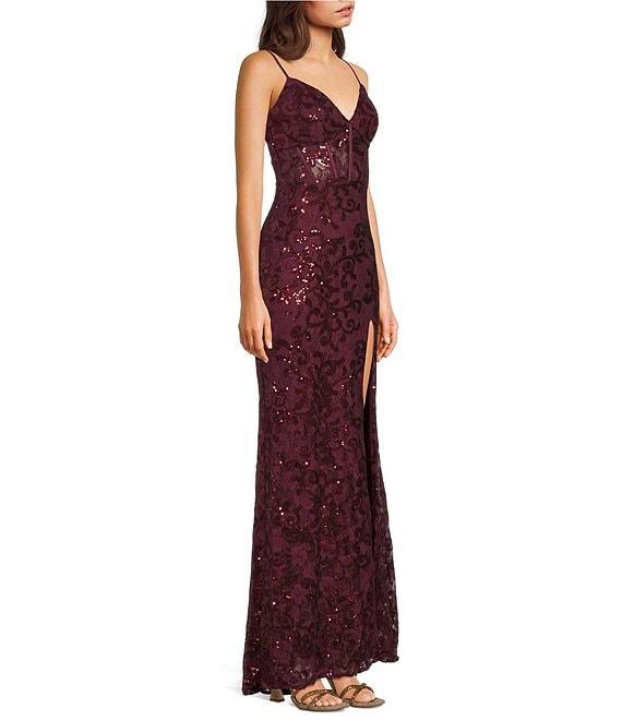 Blondie Nites Spaghetti Strap V-Neck Full Lace Strap Tie Back Dress Product Image