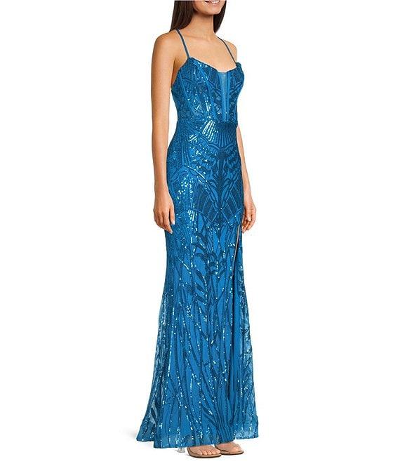 B. Darlin V-Neck Inset Spaghetti Strap Lace Up Back Dress Product Image