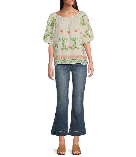 Tru Luxe Jeans Placed Floral Print Round Neck Short Sleeve Popover Top Product Image