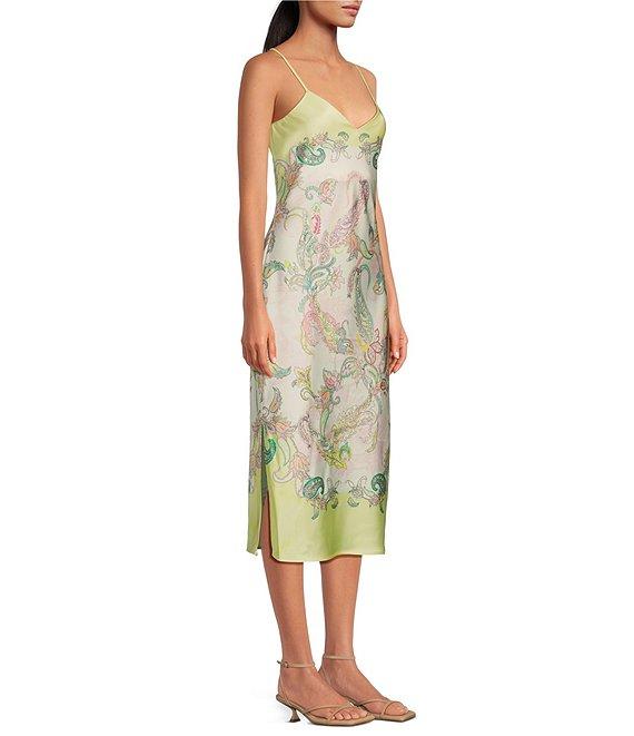 Gianni Bini Harper Satin Printed V-Neck Sleeveless Slip Midi Dress Product Image