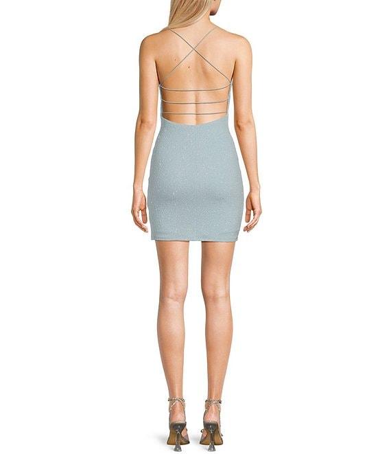 Midnight Doll Glitter Knit Spaghetti Strap Square Neck Tulip Hem Back Detail Dress Product Image