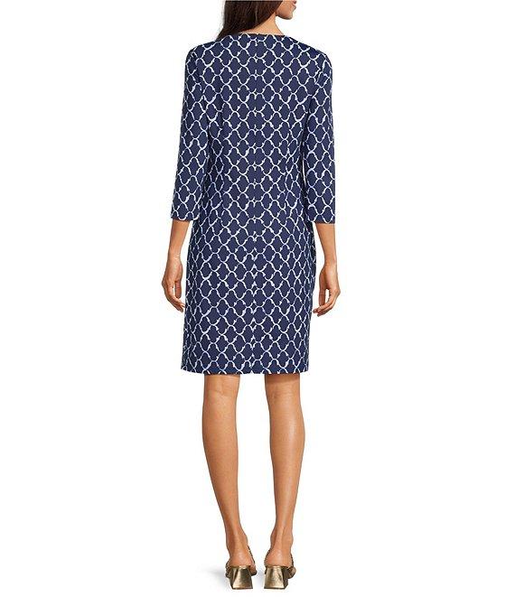 J.McLaughlin Sophia Printed Knit Round Neck 3/4 Sleeve Dress Product Image