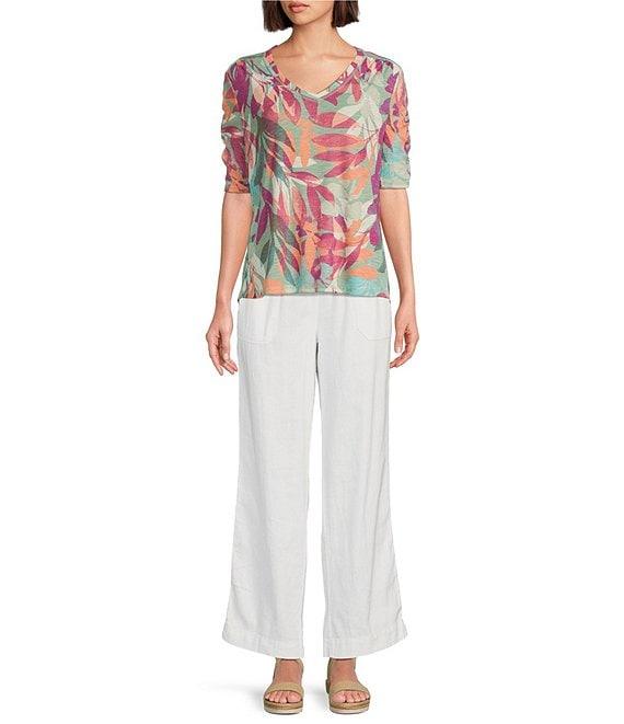 Westbound Smocked Waist Mid Rise Wide Leg Linen Pants Product Image