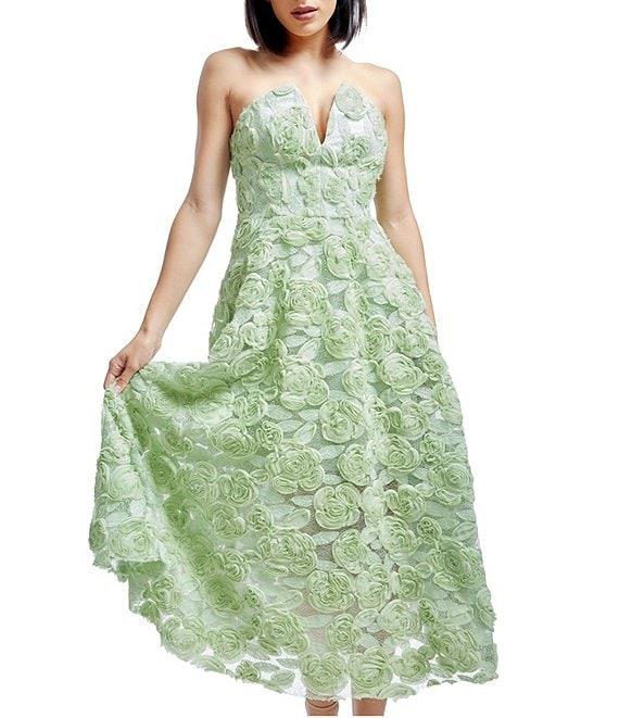 Dress the Population Briella Soutache Rosette Strapless Neck Sleeveless A Line Midi Dress Product Image