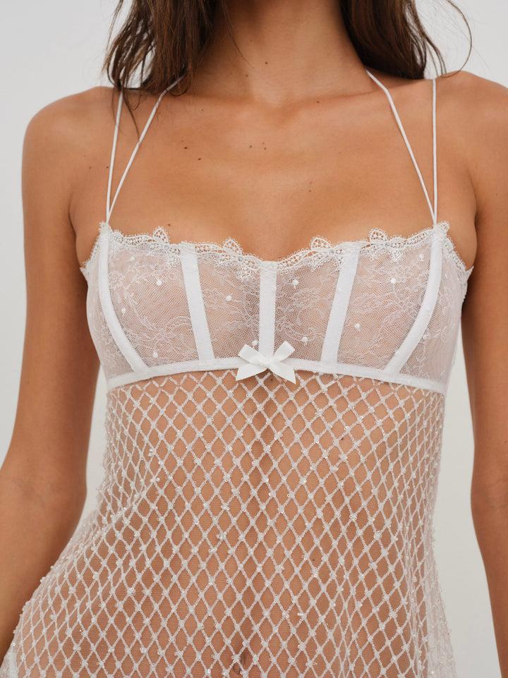 Ellery Glitter Slip Dress — White Product Image