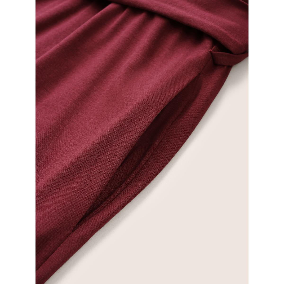 Plus Size Scarlet Supersoft Essentials Plain Belted Gathered Jumpsuit Women Casual Elbow-length sleeve Square Neck Everyday Loose Jumpsuits BloomChic 18-20/2X Product Image