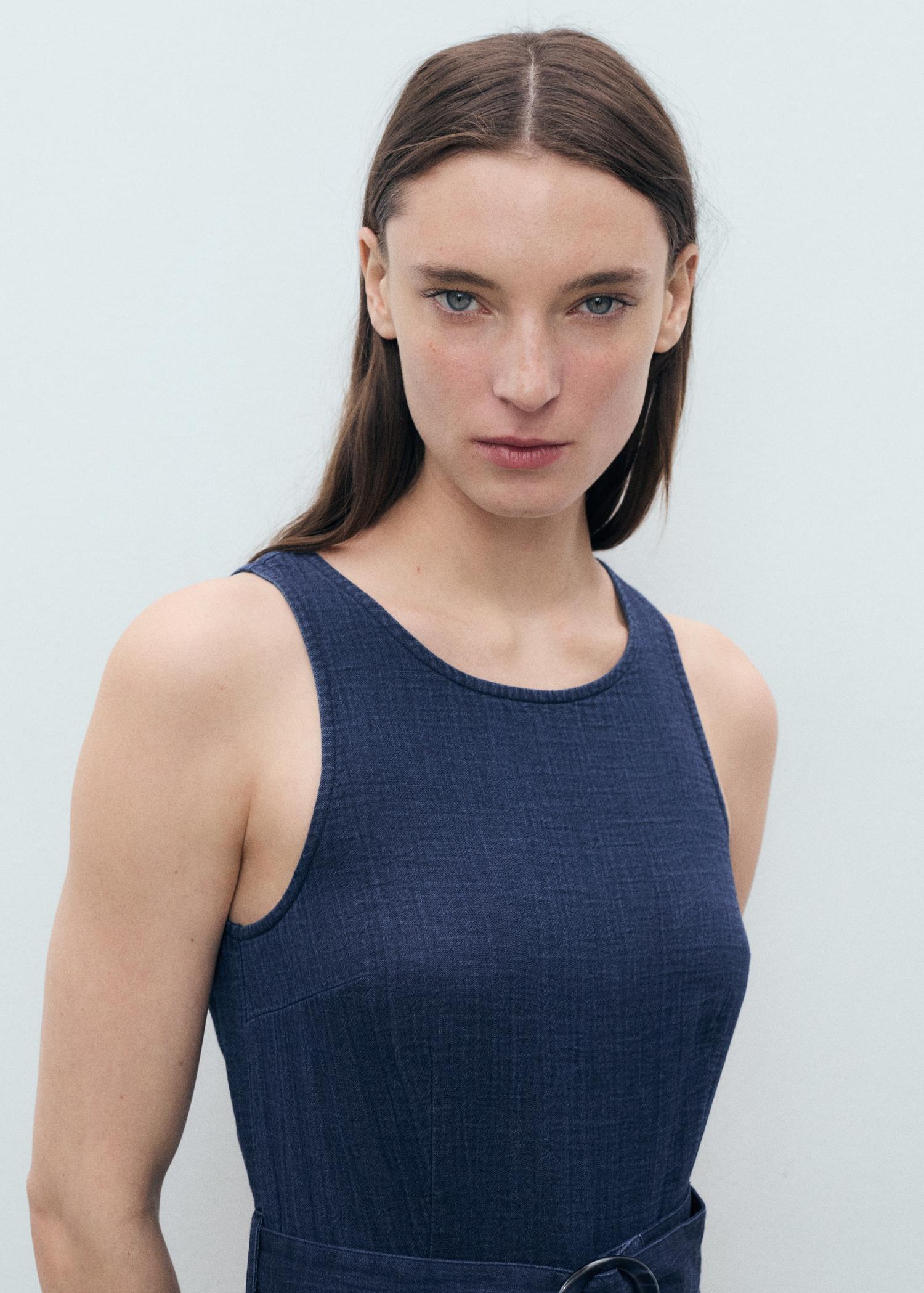 Flowy denim jumpsuit with belt - Women | MANGO USA Product Image