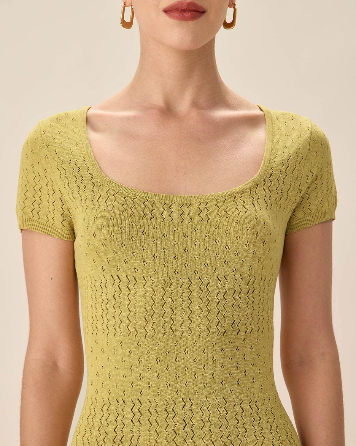 Green Square Neck Bodycon Midi Dress Product Image