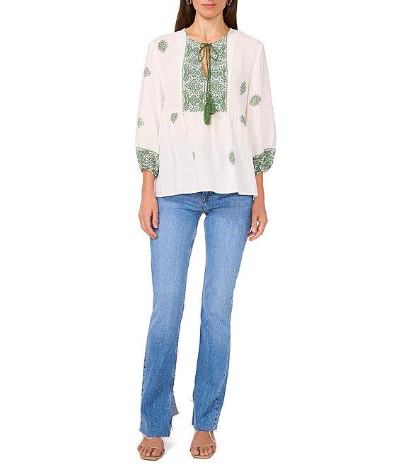 Vince Camuto Woven Split Round Neck 3/4 Sleeve Peasant Blouse Product Image