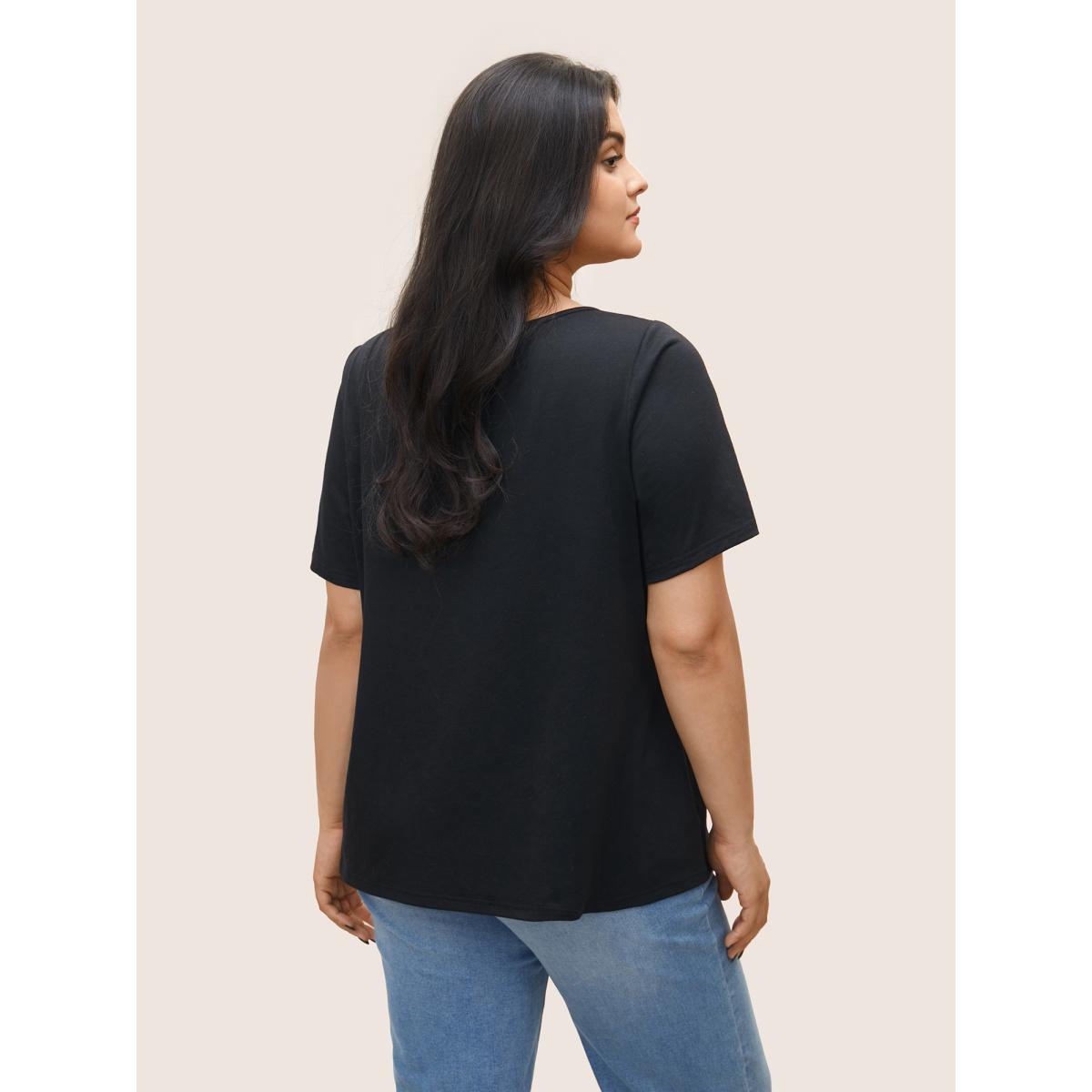 Plus Size Solid Asymmetrical Hem Cut Out T-shirt Black Women Casual Cut-Out Plain Asymmetrical Neck Everyday T-shirts BloomChic 22-24/3X Product Image