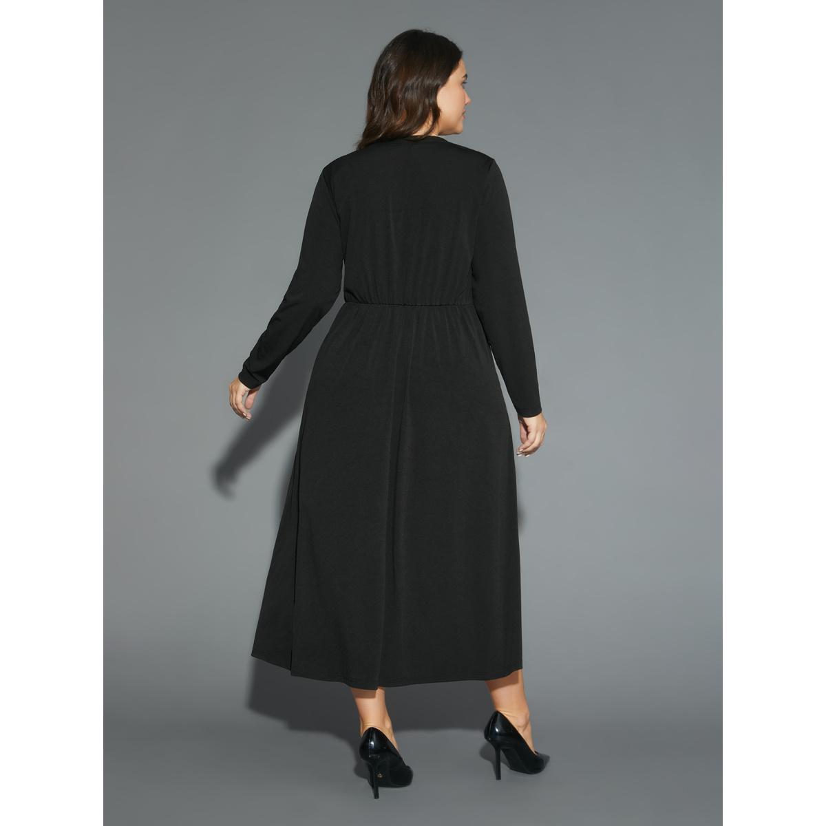 Plus Size Sequin Patchwork Elastic Waist Midi Dress Black Women Party&Cocktail Texture Party Curvy Bloomchic 28/5X Product Image